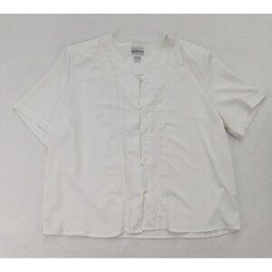 Apparenza Women's Top Size 1X White Embroidered Short Sleeve Silky Textured